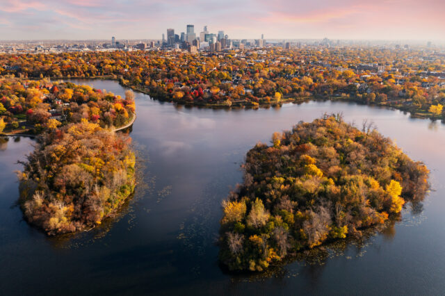 Minneapolis, Minnesota over lake of the Iles & the chain of lakes